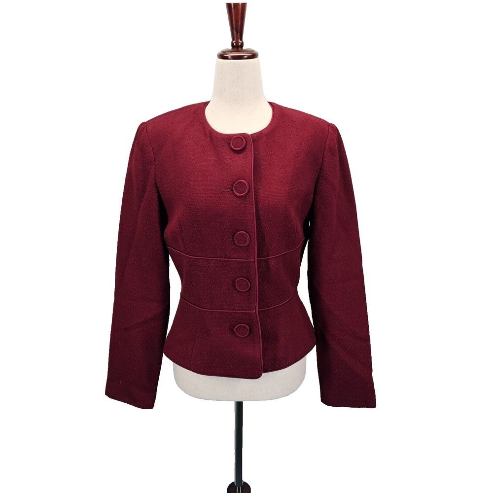 Talbots Tweed Wool Blend Blazer Jacket Button Front Lined Burgundy Wine Womens 4